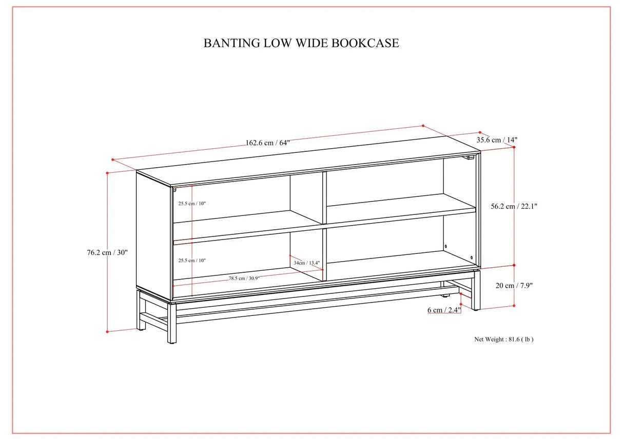 Banting - Low Wide Bookcase - Walnut Brown - Furniture Home Direct