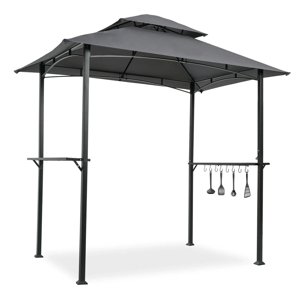 Outdoor Grill Gazebo With Double Tier Soft Top Canopy, Steel Frame, Bar Counters & Hook - Furniture Home Direct