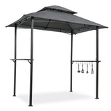 Outdoor Grill Gazebo With Double Tier Soft Top Canopy, Steel Frame, Bar Counters & Hook - Furniture Home Direct