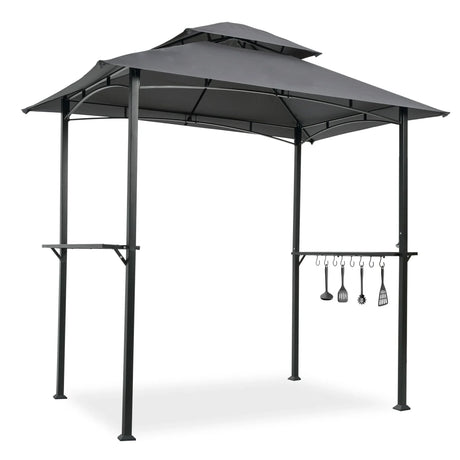 Outdoor Grill Gazebo With Double Tier Soft Top Canopy, Steel Frame, Bar Counters & Hook - Furniture Home Direct