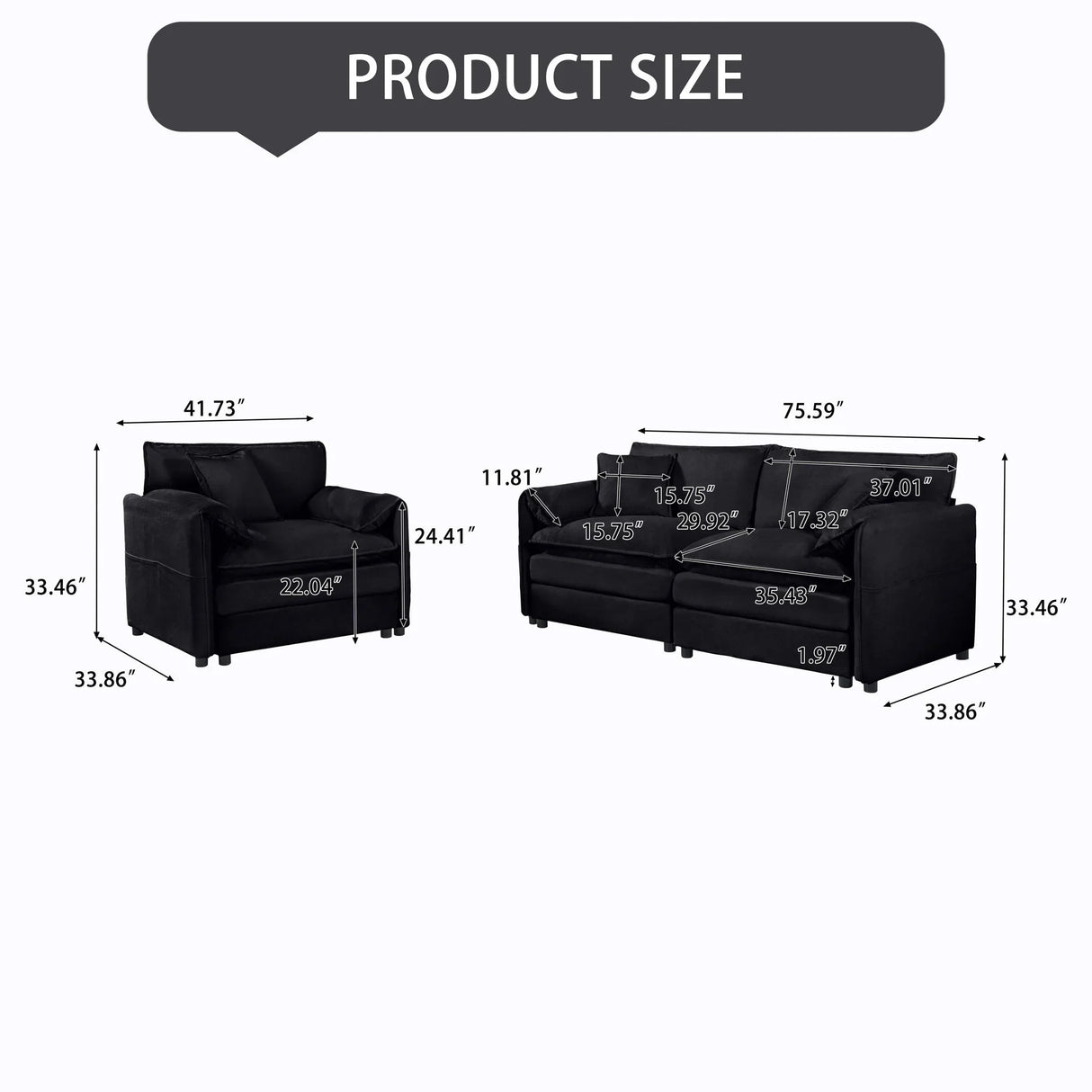 Modern Upholstered Chenille Loveseat And Armchair Set With Pillows - Furniture Home Direct