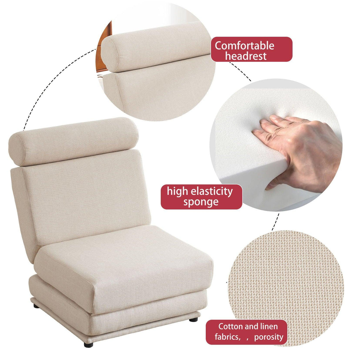 Foldable Single Chair Sofa Bed With Pillow, Easy To Store, Breathable And Wearable Linen - Furniture Home Direct
