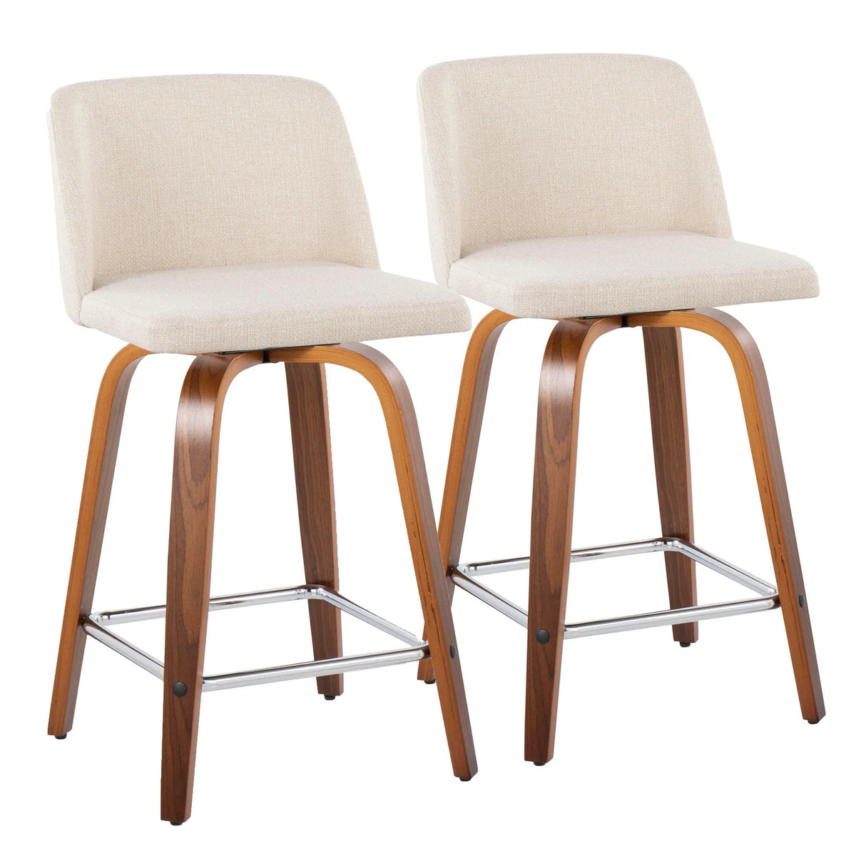 Toriano - Mid Century Modern Fixed Height Counter Stool With Swivel And Square Footrest (Set of 2) - Furniture Home Direct