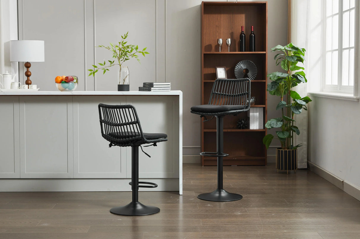Counter Height Stools Rattan With Cushioned Seat Black - Furniture Home Direct