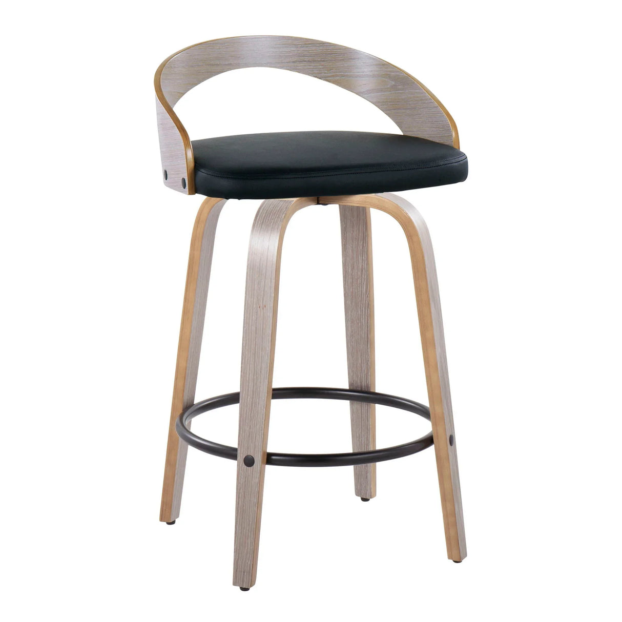 Grotto - Mid Century Modern Fixed Height Counter Stool With Swivel With Round Footrest (Set of 2) - Furniture Home Direct