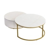 Round Nesting Coffee Table Fluted Drawer Gold and White - Furniture Home Direct