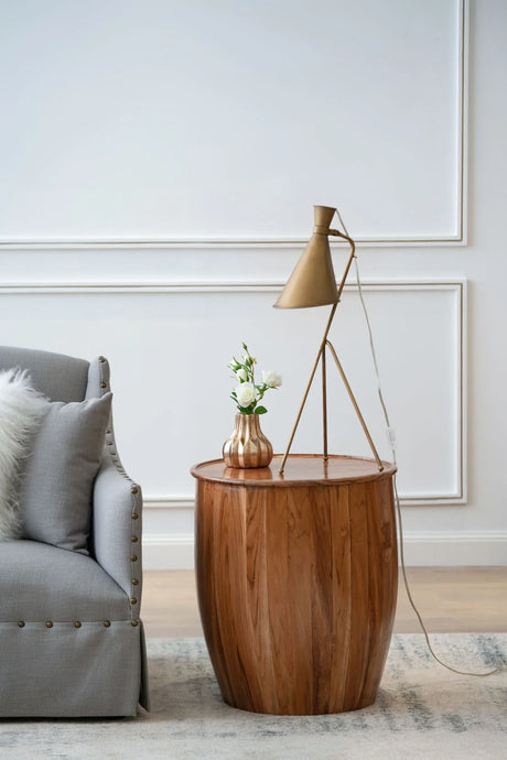 Drum Side Table With Tray Style Top - Brown - Furniture Home Direct
