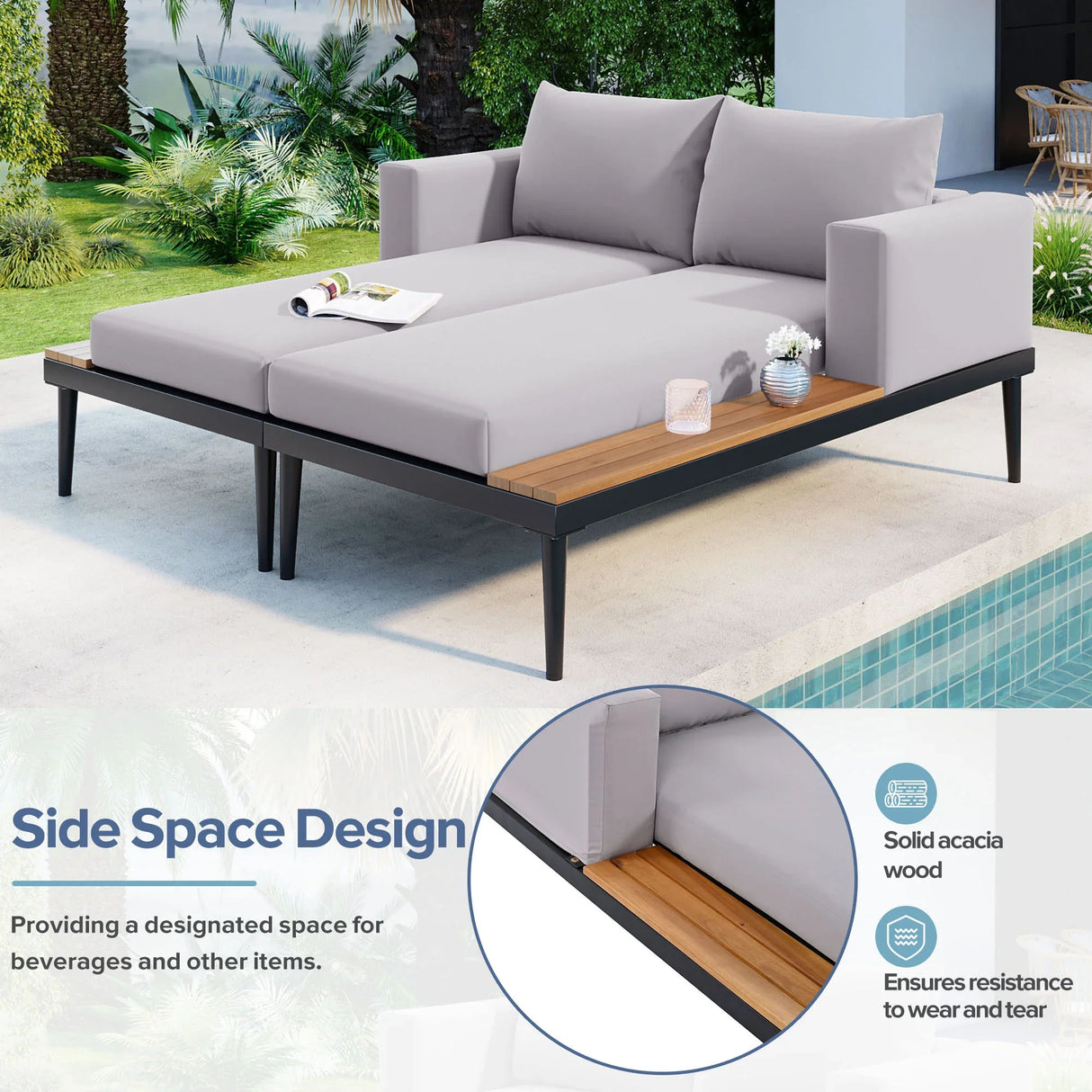 Outdoor Sectional Sofa With Chaise All Weather Gray - Furniture Home Direct