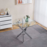 Dining Table With Cross Metal Leg And Tempered Glass, Modern Space Saving Kitchen Table For Living Room - Furniture Home Direct