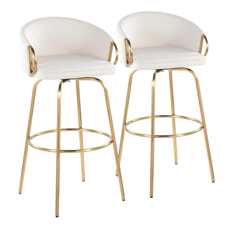 Claire - Contemporary / Glam Fixed Height Bar Stool (Set of 2) Round Footrest (Set of 2) - Furniture Home Direct
