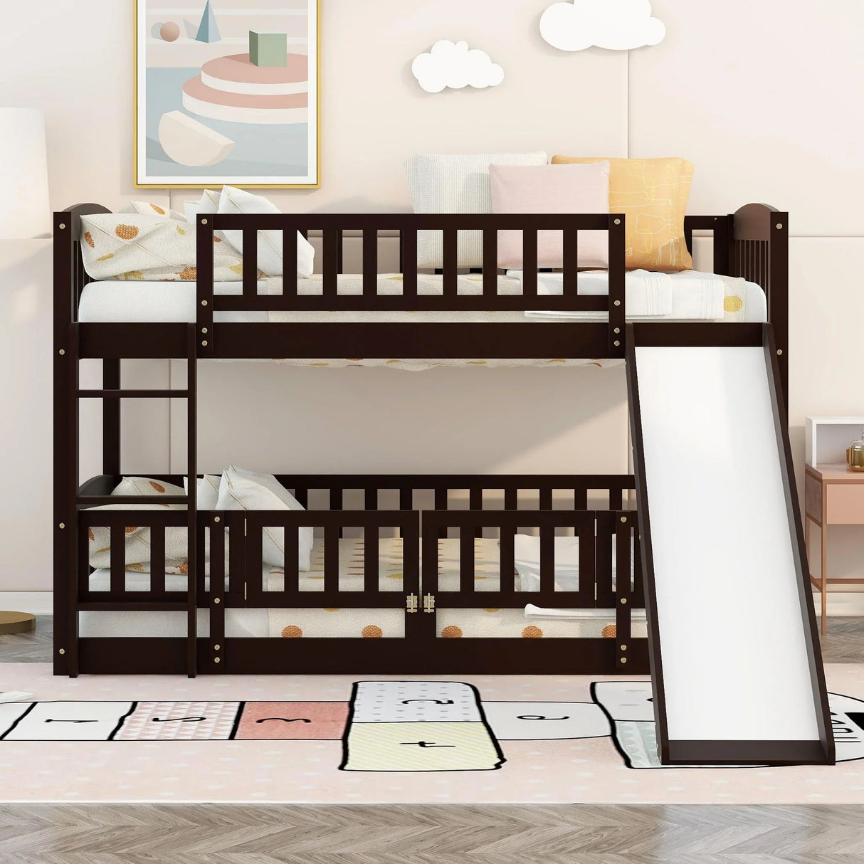 Low Bunk Bed With Slide, Fence And Ladder - Furniture Home Direct