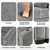 Upholstered Loveseat with Pull Out Sofa, Two Throw Pillows, Dual USB Charging Port And Adjustable Backrest - Gray - Furniture Home Direct