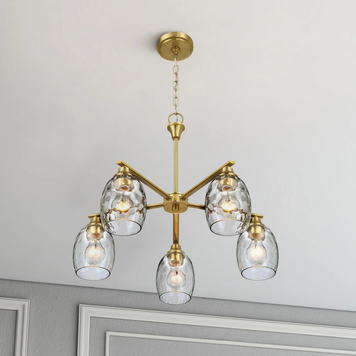 Elegance 5 Lights Linear Arms With Chain Chandelier - Clear / Gold - Furniture Home Direct