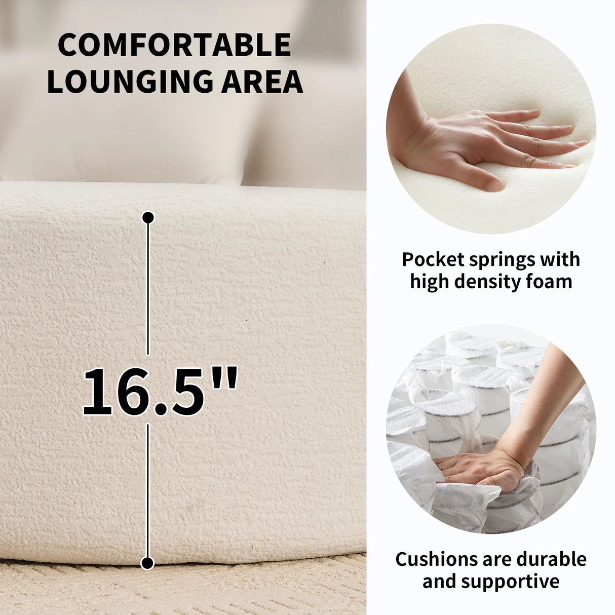 Modern Sectional Sofa with Chenille fabric and 4 pillows - White - Furniture Home Direct