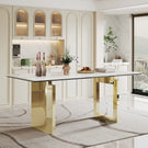 Sintered Stone Composite Tempered Glass Top Rectangular Dining Table With Stainless Steel Base - Furniture Home Direct