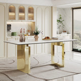 Sintered Stone Composite Tempered Glass Top Rectangular Dining Table With Stainless Steel Base - Furniture Home Direct