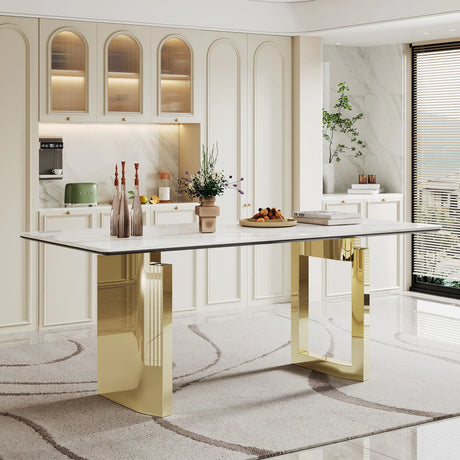 Sintered Stone Composite Tempered Glass Top Rectangular Dining Table With Stainless Steel Base - Furniture Home Direct