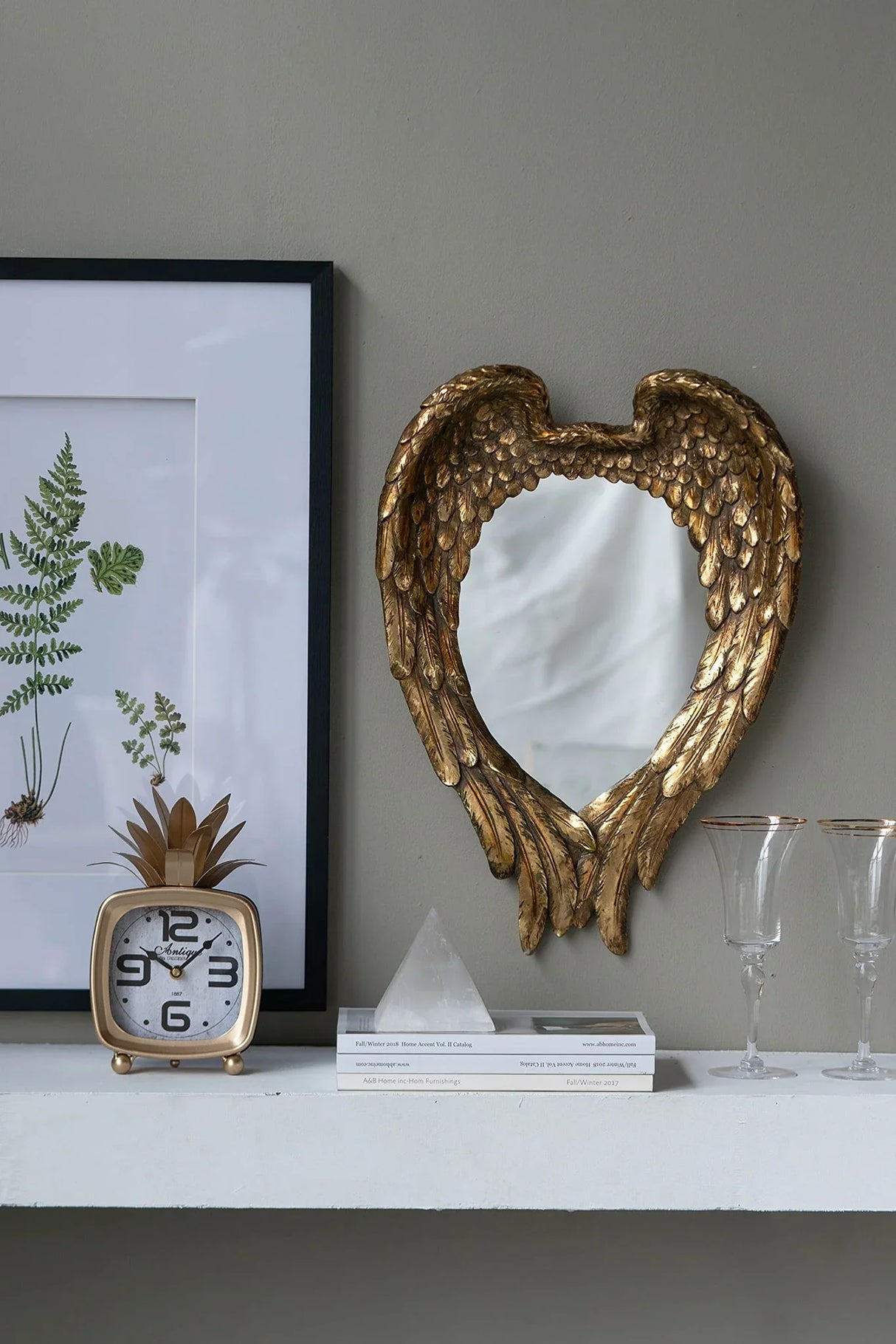 Wing Accent Mirror, Wall Mirror For Living Room - Gold - Furniture Home Direct