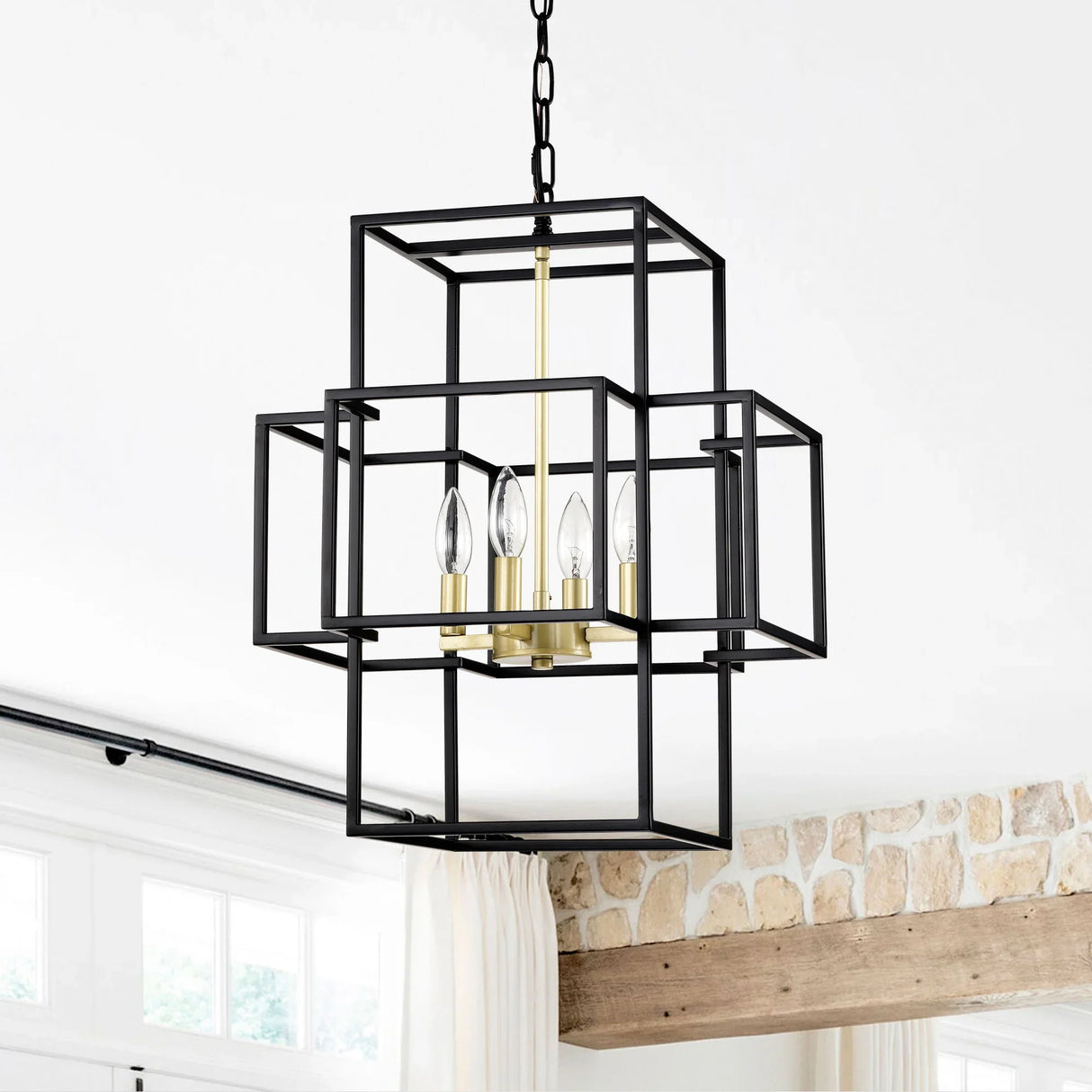 4 Light Metal Lantern Tiered Pendant Hanging Light Fixtures, Industrial Farmhouse Adjustable Height Chandeliers For Dining Room Hallway Foyer Entryway (E12 Bulbs Not Included) - Furniture Home Direct