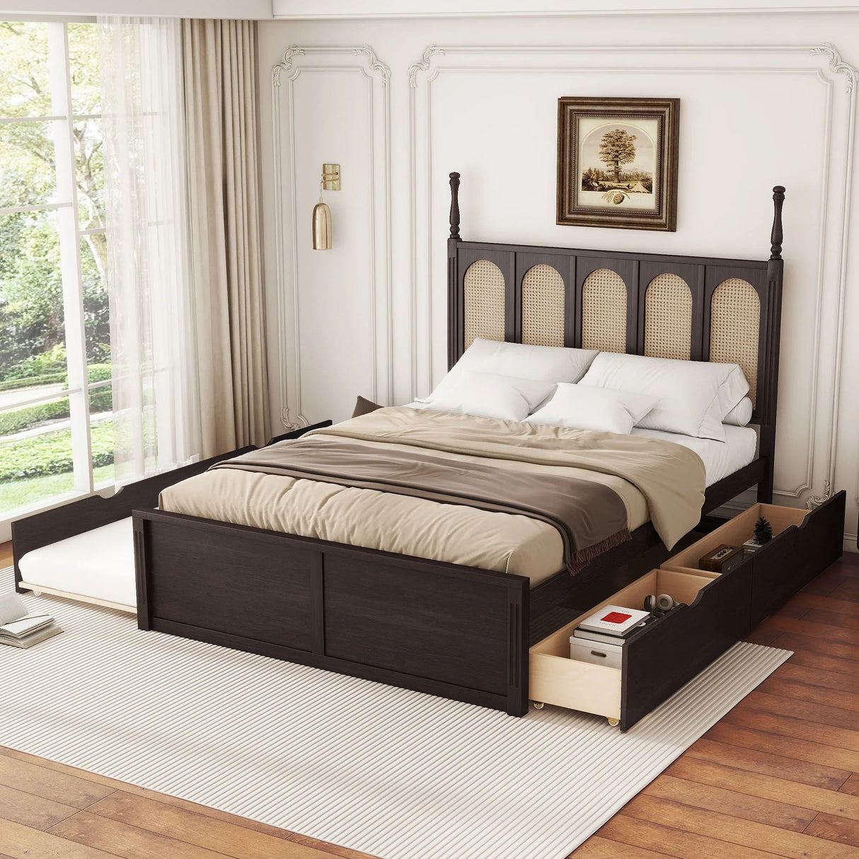 Platform Bed With With 2 Big Drawers With Trundle - Furniture Home Direct