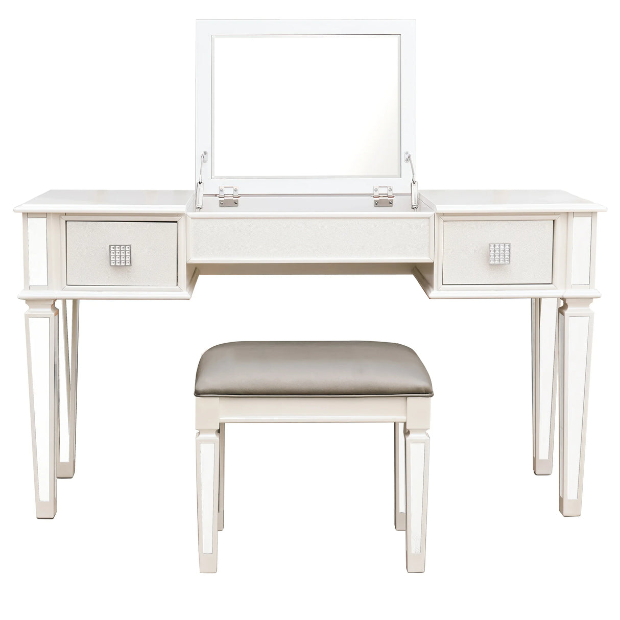 Vanity Desk With Mirror And Stool, Modern Minimalist White - Furniture Home Direct