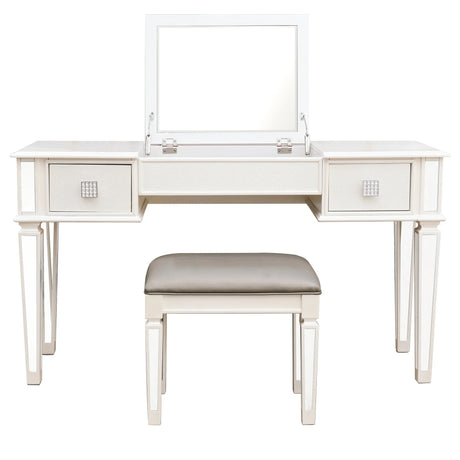 Vanity Desk With Mirror And Stool, Modern Minimalist White - Furniture Home Direct