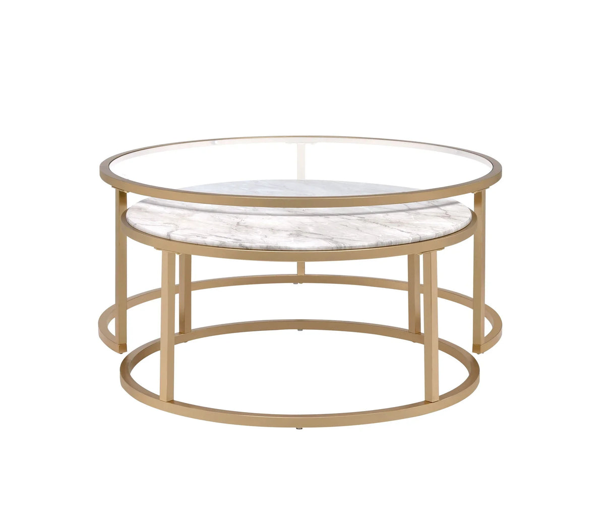 Shanish - Engineered Stone Top Nesting Table Set - Gold - Furniture Home Direct