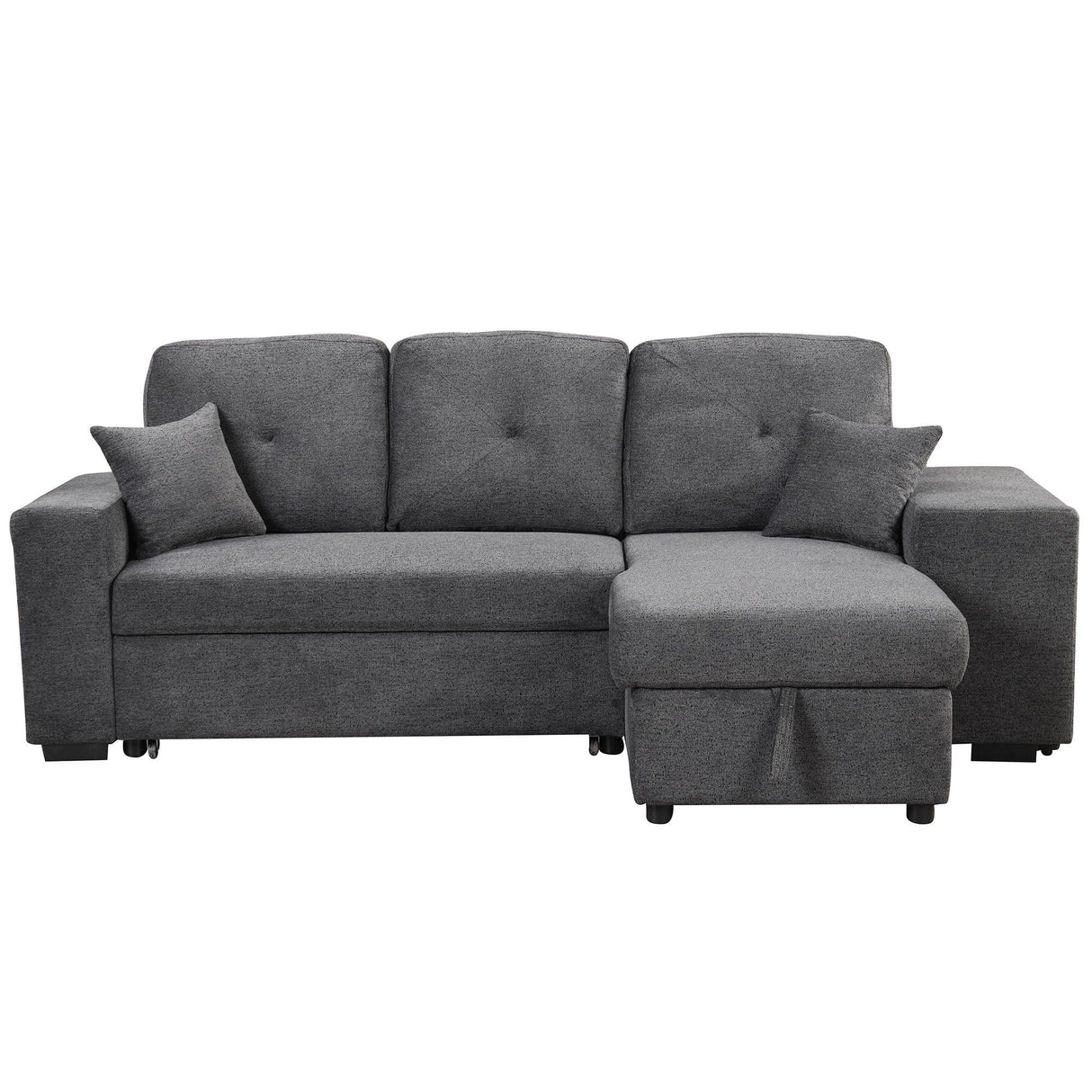 Reversible Sleeper Sectional Sofa Bed With Side Shelf And 2 Stools, Pull-Out L-Shaped Sofa Bed, Corner Sofa-Bed With Storage Chaise Left / Right Hande For Living Room - Furniture Home Direct