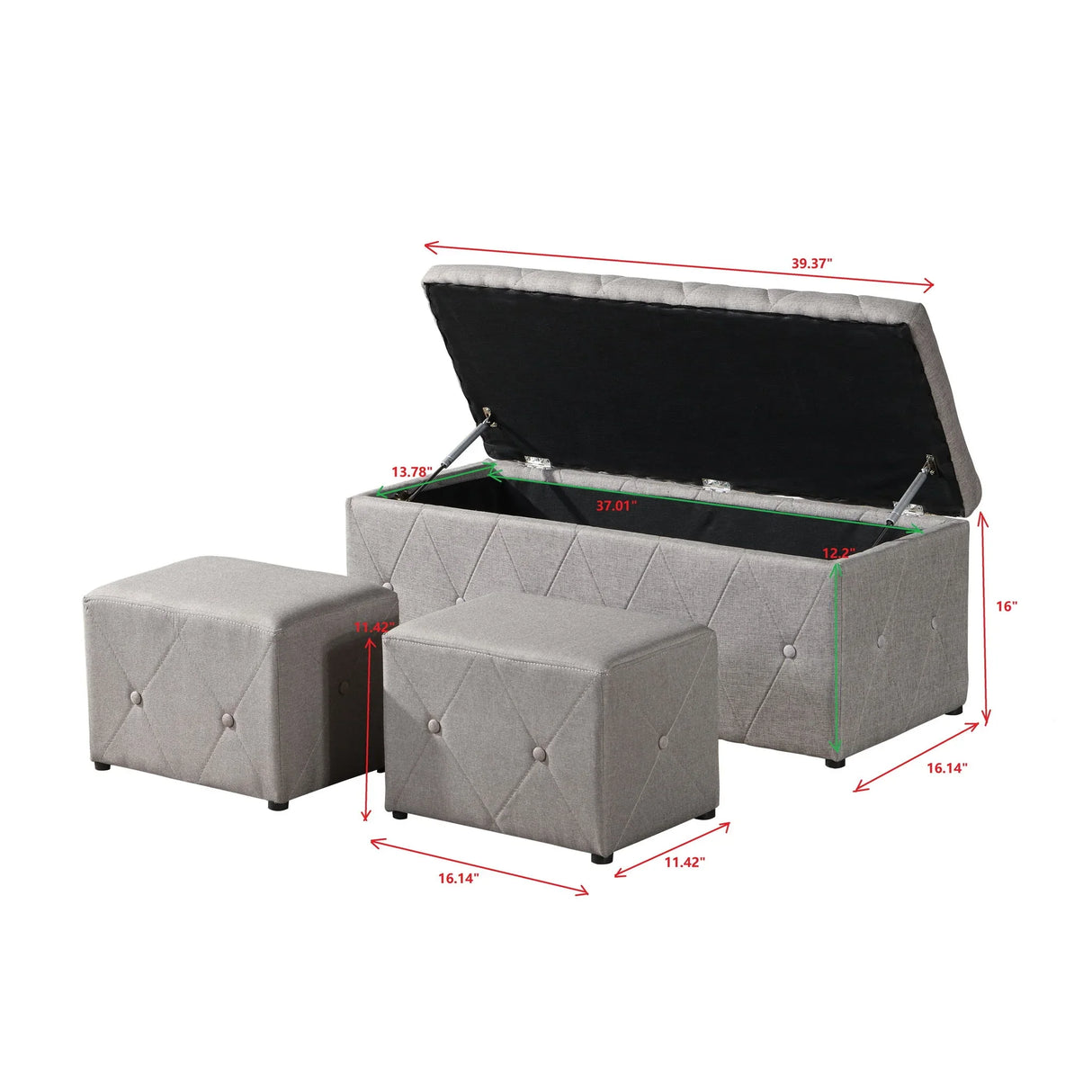3 Piece Rectangular Storage Ottoman Short Velvet With 2 Set Ottomans - Furniture Home Direct