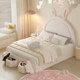 Rabbit-Shaped Bed for Kids Upholstered Full-Size White - Furniture Home Direct