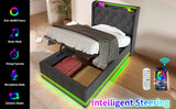 Twin Upholstered Bed 360 Surround LED Lighting USB C Gray - Furniture Home Direct