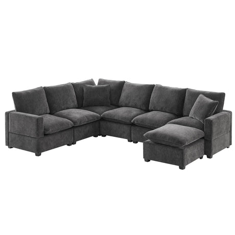 Modern U-Shape Modular Sofa, 7 Seat Chenille Sectional Couch Set With 2 Pillows Included, Freely Combinable Indoor Funiture For Living Room, Apartment, Office - Furniture Home Direct