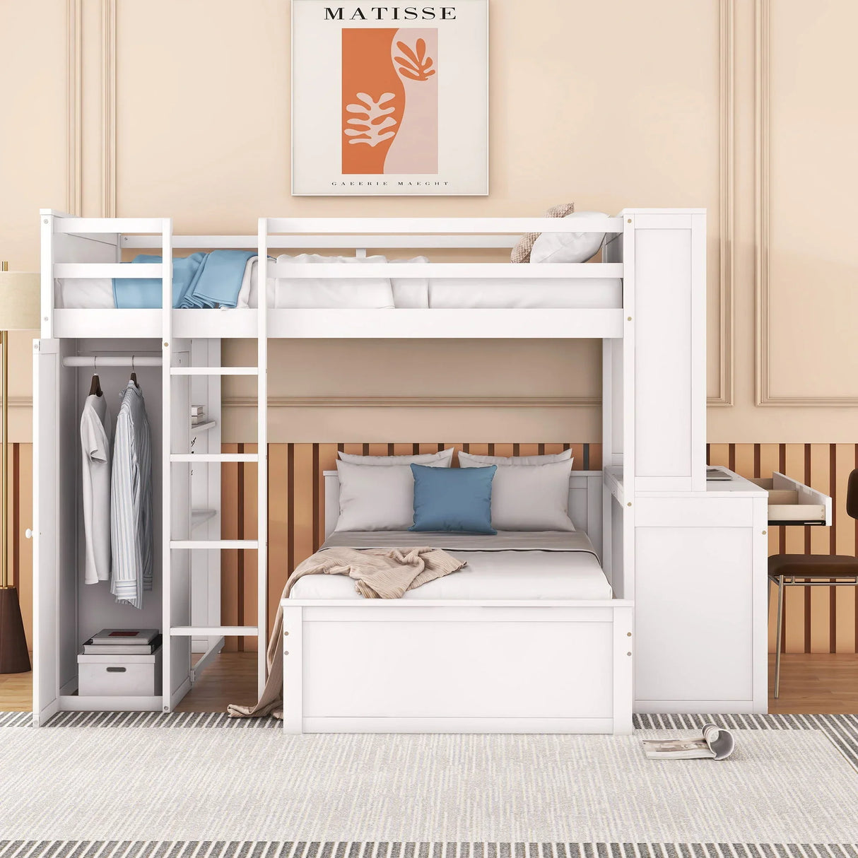 Loft Bed With A Twin Size Standalone Bed, Shelves, Desk, And Wardrobe - Furniture Home Direct