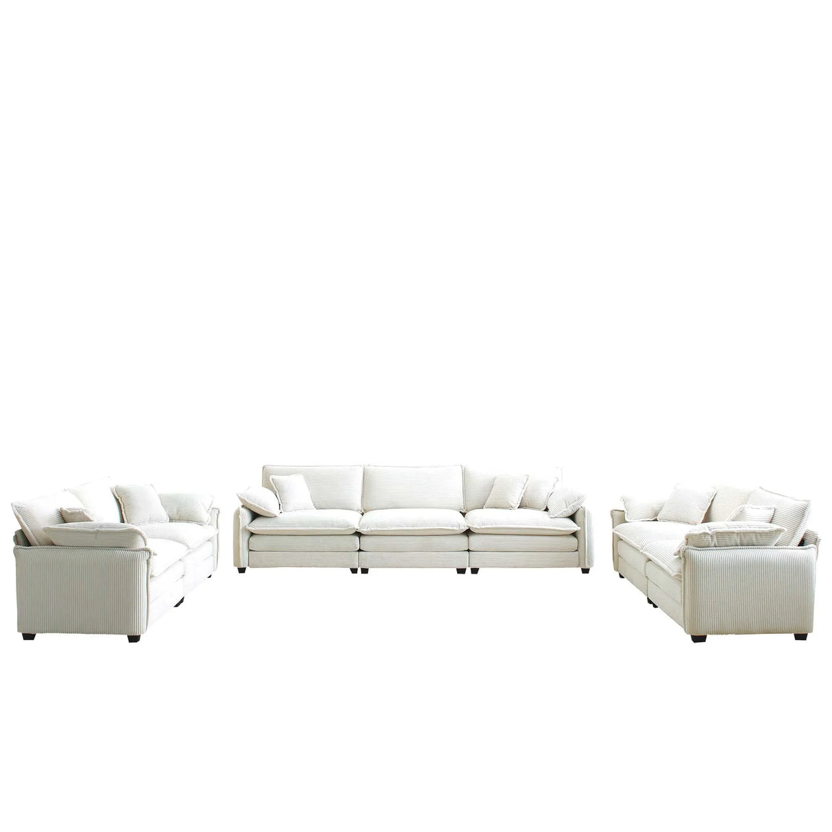 3 Piece Living Room Set - Beige Corduroy - Furniture Home Direct