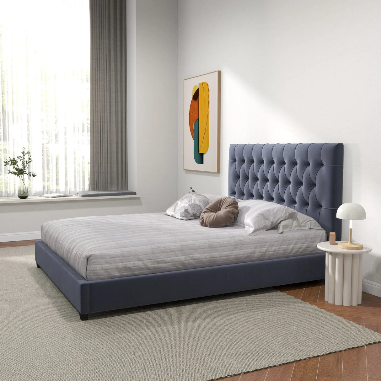 Donald - Mid-Century Modern Upholstered Platform Bed - Furniture Home Direct