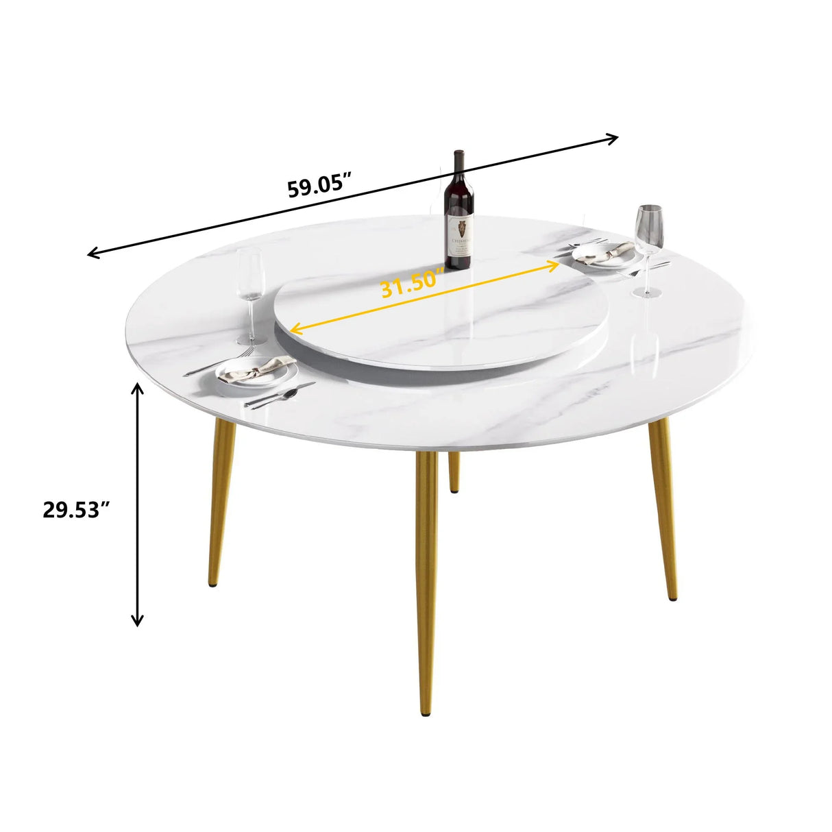 Modern Artificial Stone Round Dining Table, Can Accommodate 6 People Artificial Stone Turntable - White - Furniture Home Direct