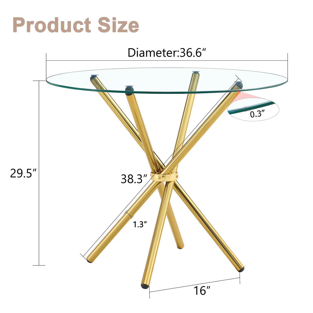 Dining Table Round Glass Top With Gleaming Golden Base Gold - Furniture Home Direct