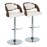 Pino - Mid-Century Modern Adjustable Barstool With Swivel With Rounded T Footrest (Set of 2) - Chrome / Cherry / White - Furniture Home Direct
