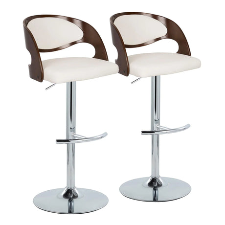 Pino - Mid-Century Modern Adjustable Barstool With Swivel With Rounded T Footrest (Set of 2) - Chrome / Cherry / White - Furniture Home Direct