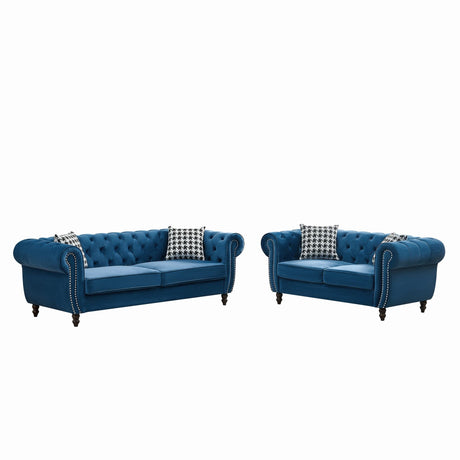 Chesterfield Velvet Sofa 3-Seater with Nailhead Roll Arms
