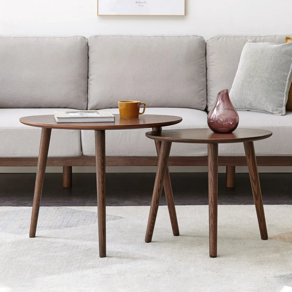 Center Table Low Table 100% Solid Oak Wood Top Plate Desk Pebble Shaped Natural Wooden Coffee Table - Walnut - Furniture Home Direct