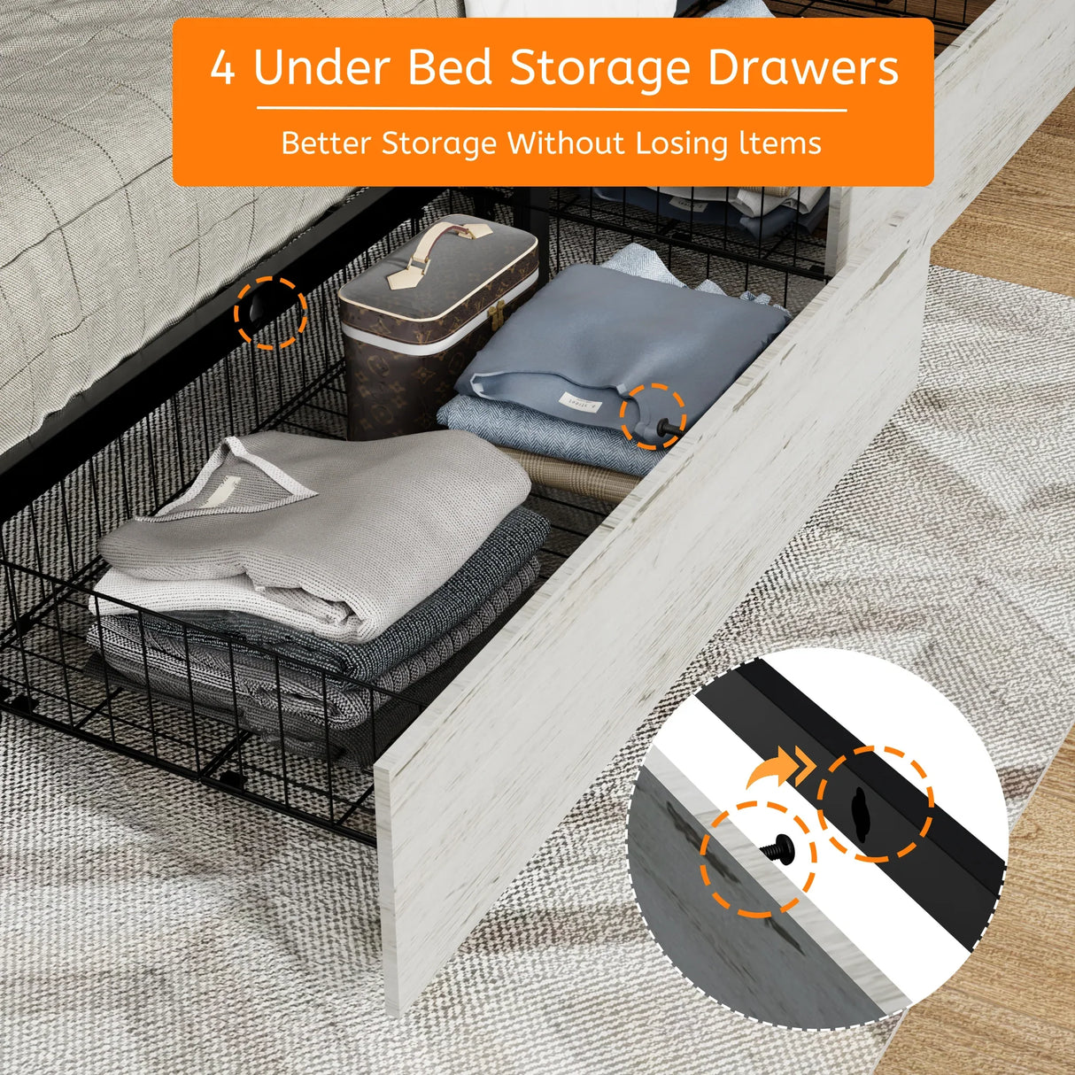 King Bed With Upholstered Headboard And Drawers Beige - Furniture Home Direct
