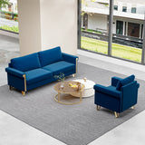 2 Piece Living room Set With Sofa and Chair, Velvet Blue - Furniture Home Direct