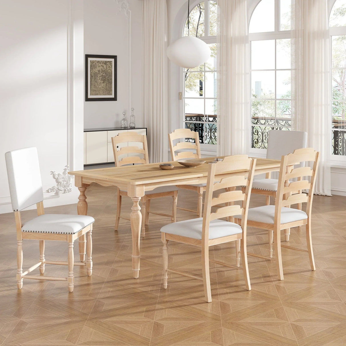 Topmax - Vintage Traditional Extendable Dining Table Set With Removable Leaf - Furniture Home Direct