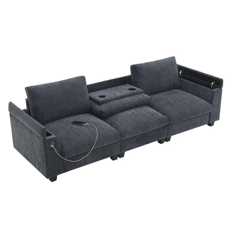 Sectional With Bluetooth Speaker Comfy Cloud Couch Set With Drop Down Table Cup Holders, USB Charger Storage Armrest Wide Seat Sofa - Furniture Home Direct