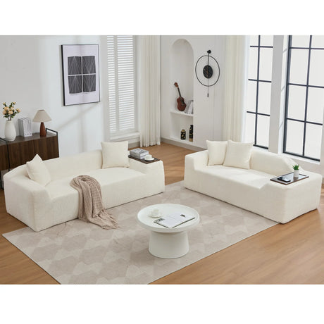 2 Piece Boucle Cloud Living Room Set, Beige - Furniture Home Direct
