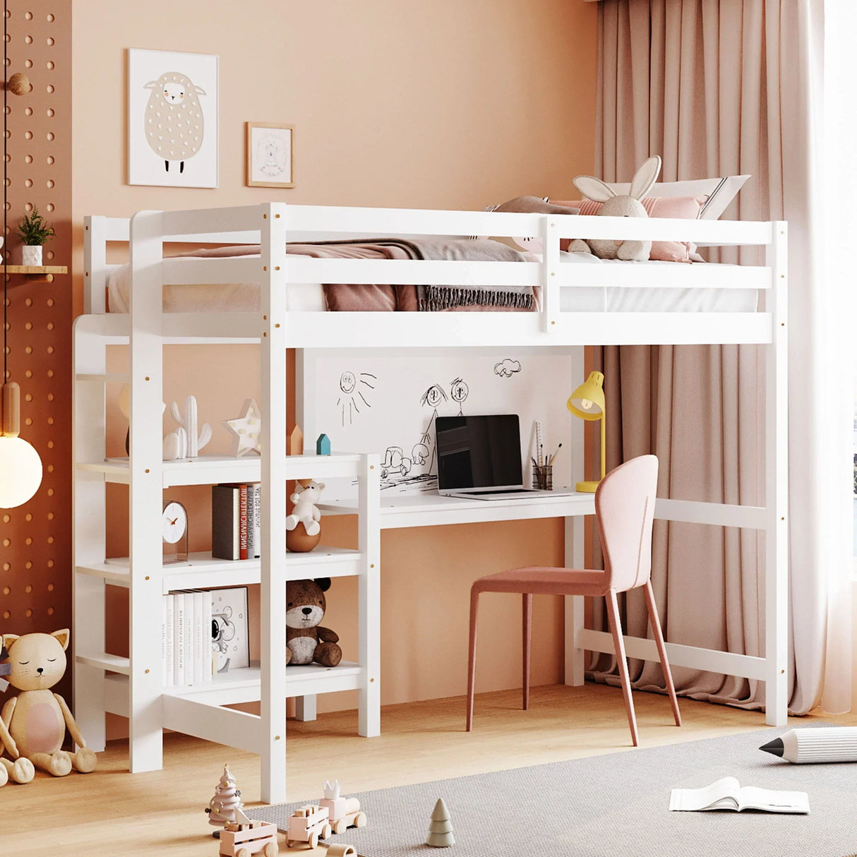 Loft Bed With Shelves, Desk And Writing Board - Furniture Home Direct
