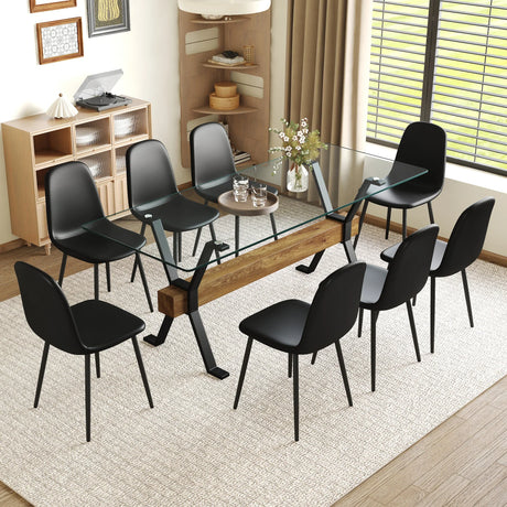 Dining Set Glass Table With 8 Cushioned Chairs Black - Furniture Home Direct