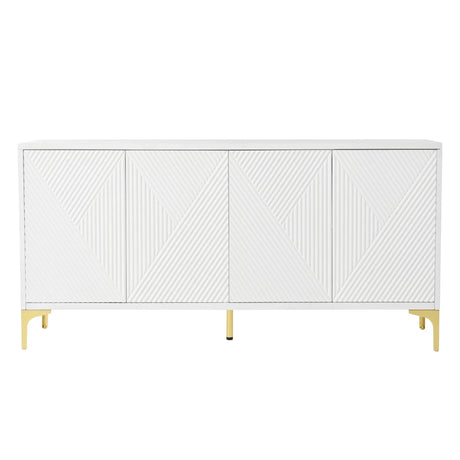 Modern Wood Sideboard Cabinet With Carved Door Panels, Adjustable Shelves, And Sturdy Metal Legs - Furniture Home Direct