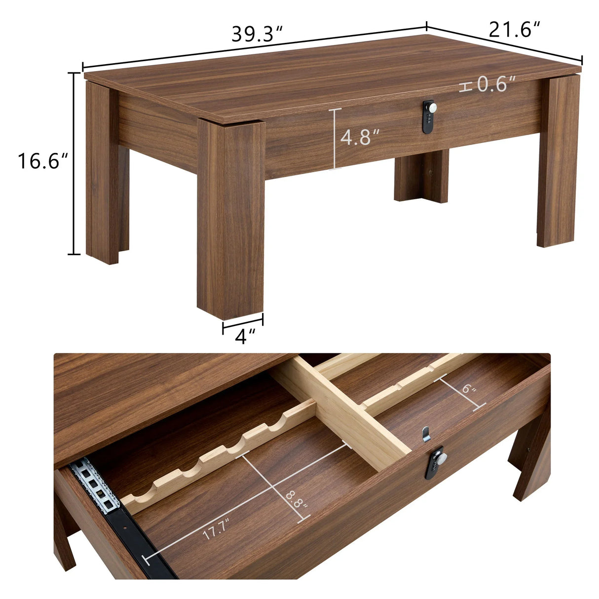 Multi Functional Coffee Table With Password Lock, Suitable For Storing Firearms And Wine - Walnut - Furniture Home Direct